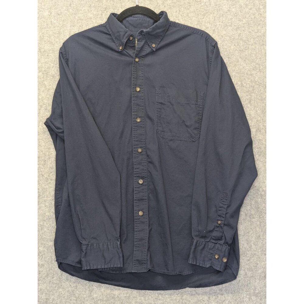 Eddie Bauer Men’s Medium Navy Blue Twill Button Down Shirt Pocket Dress Casual